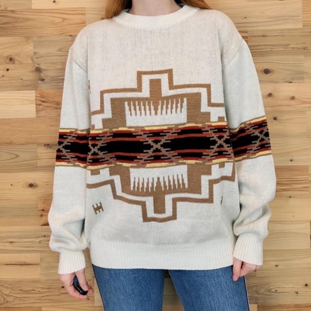 Ron Winter  Vintage 60s 70s Sz L Geometric Knit Southwestern Aztec Sweater